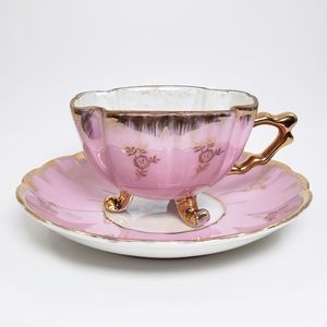 Vintage Shafford Japan Hand-decorated Pink Gold Pearlescent Teacup and Saucer